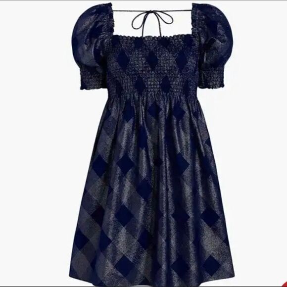 Hill House Athena Nap Dress Navy Glitter Check in Size XS - Picture 3 of 8